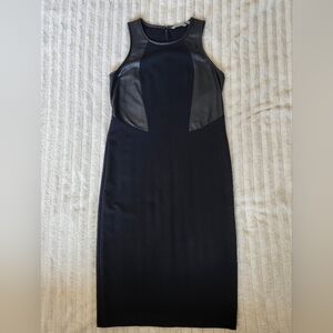 Athleta Night On the Town Faux Leather  Midi Dress, black sz SM